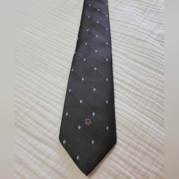 Christian Dior Chocolate Brown Tie with Diamond Pattern WPL 125 - Picture 5 of 5
